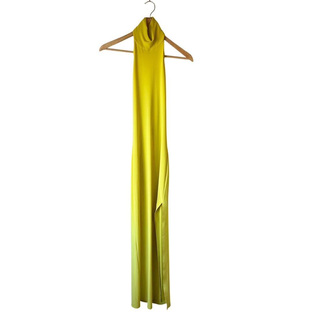Norma Kamali Halter Turtle Side SlitCowl Neck Fishtail Maxi Dress Chartreuse XXS - Picture 3 of 10